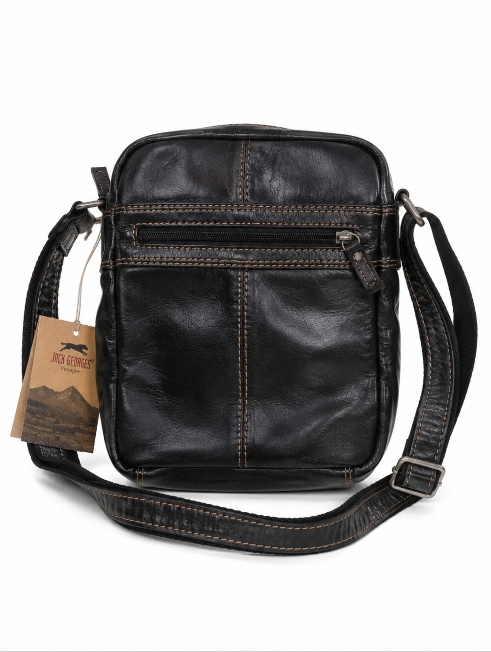 Jack Georges Voyager Slim Zippered Buffalo Leather Crossbody Bag Black NWT